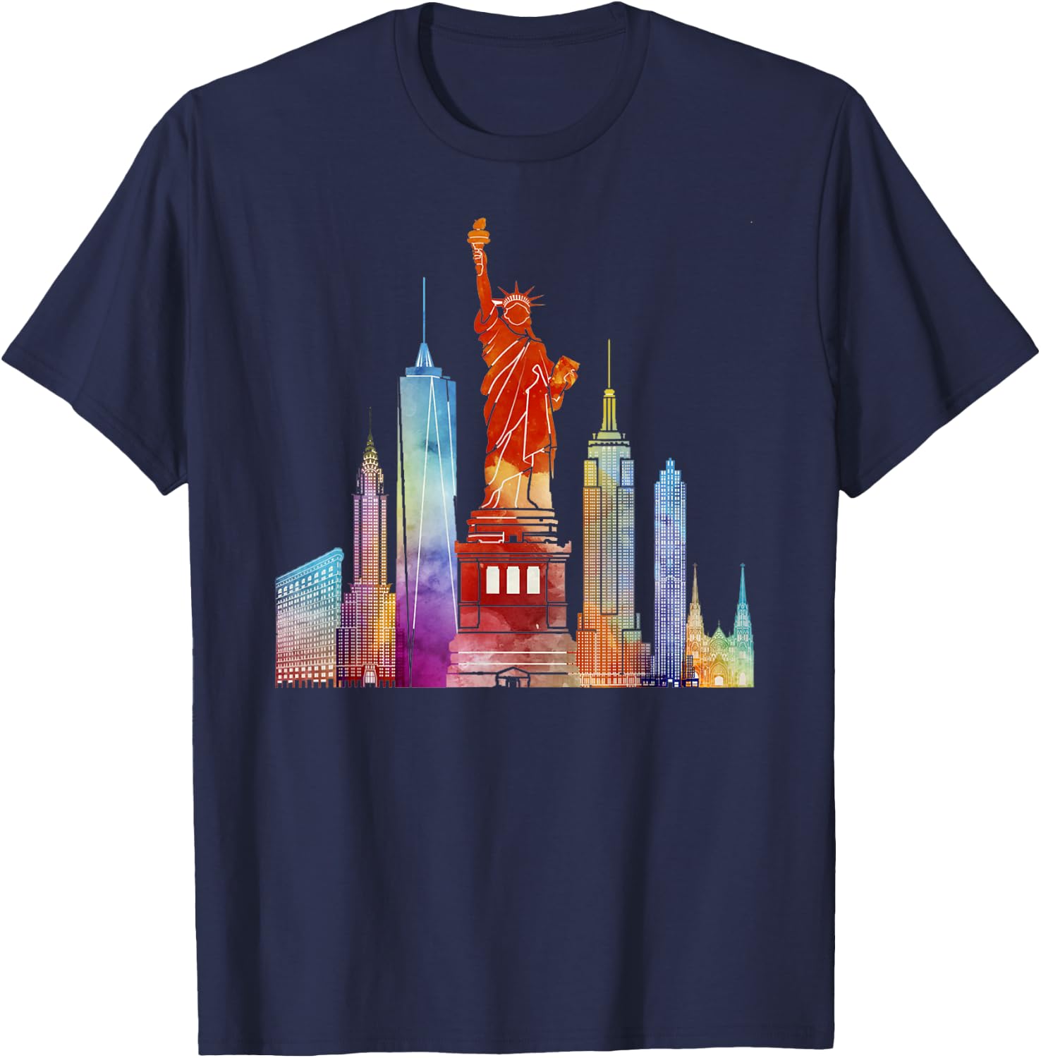 New York City Watercolour Statue of Liberty NYC T-Shirt - T-Shirt | Navy