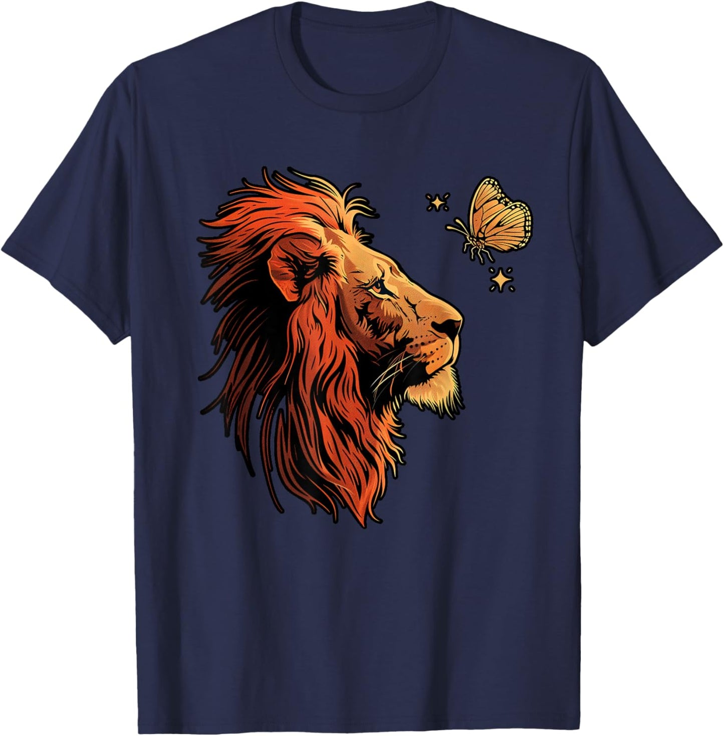 Lion Head Lion Butterfly T-Shirt - T-Shirt | Navy