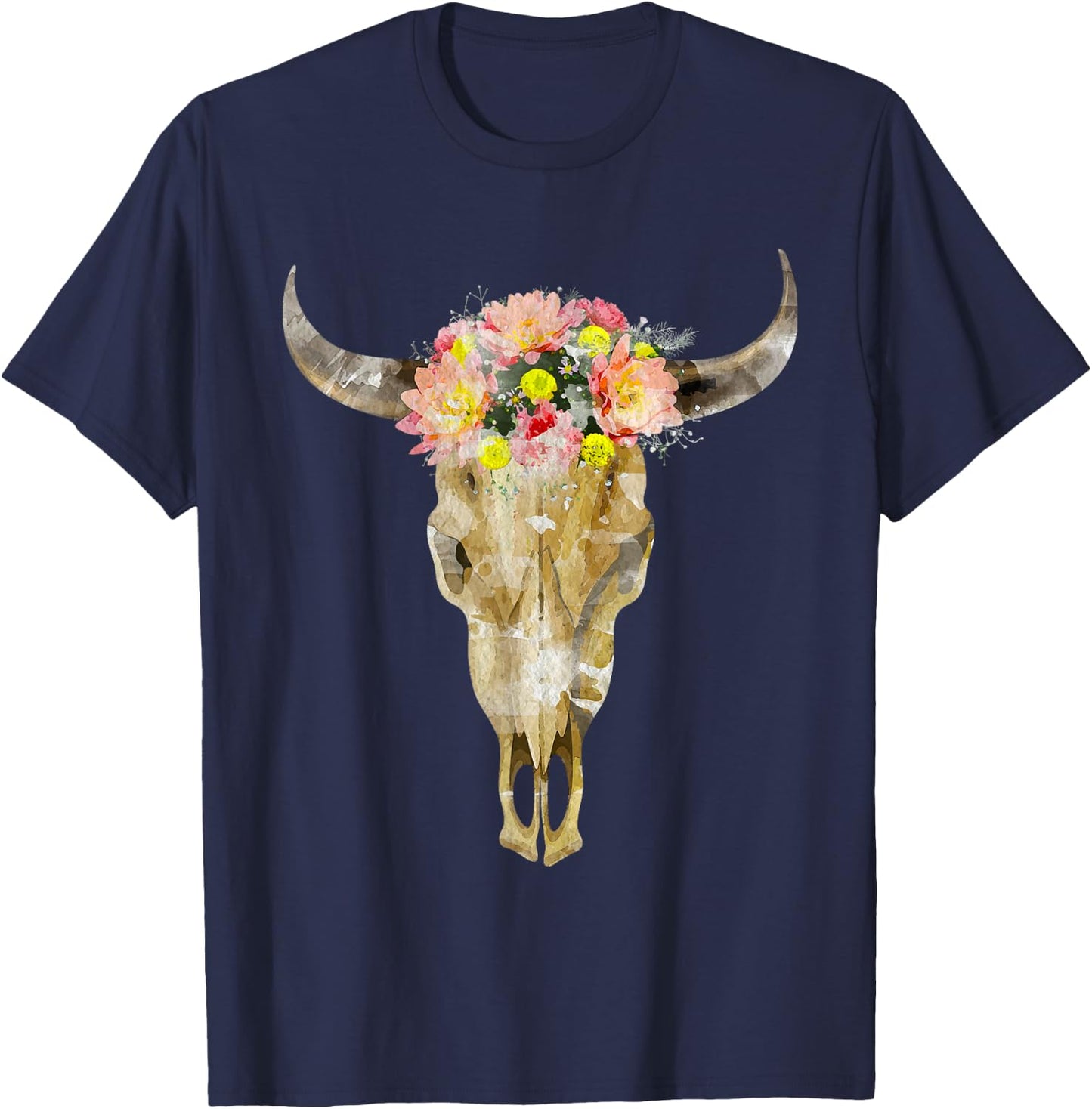 Bull Head Cattle Cow Skull I Western Skull T-Shirt - T-Shirt | Navy