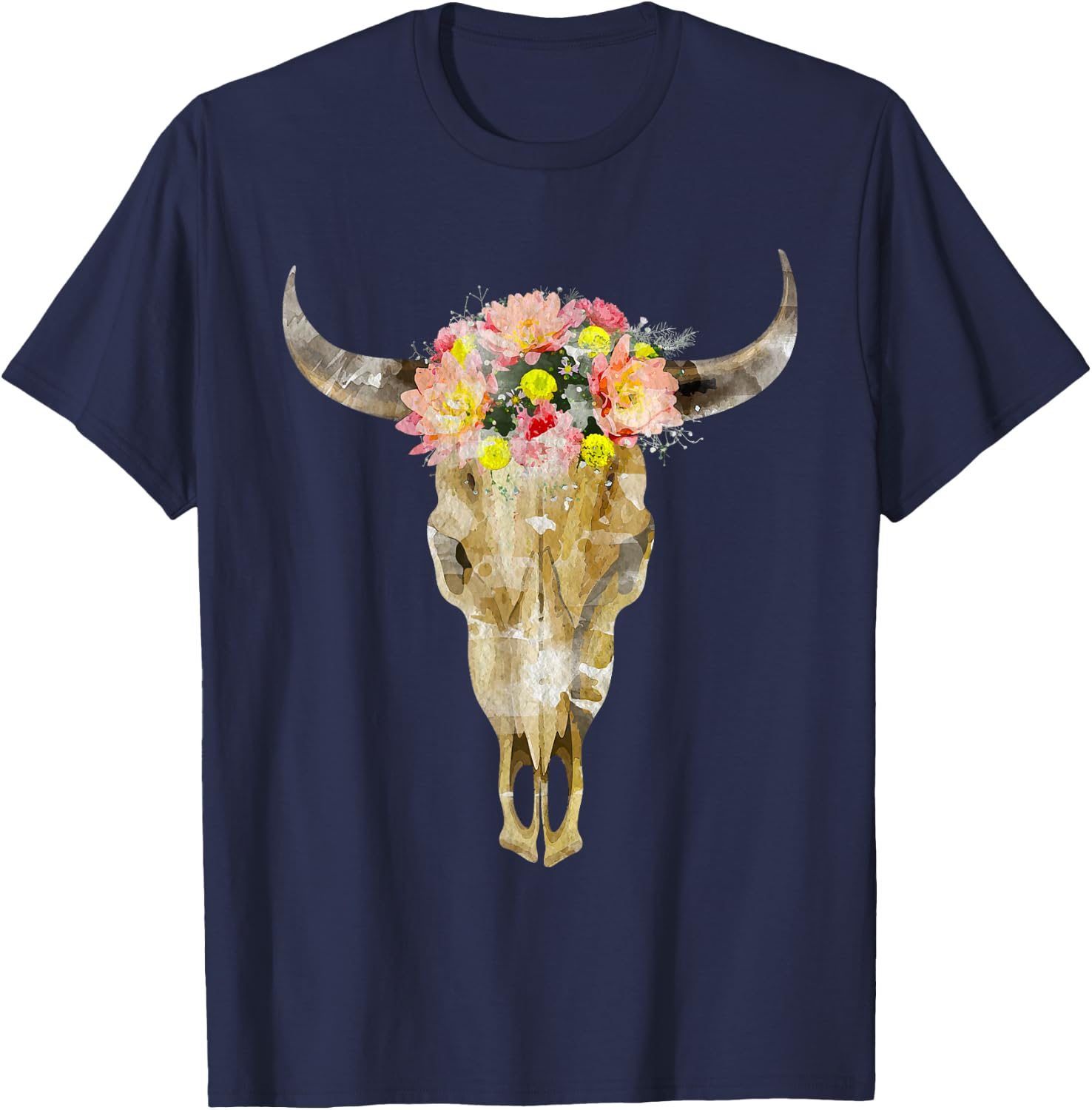 Bull Head Cattle Cow Skull I Western Skull T-Shirt - T-Shirt | Navy