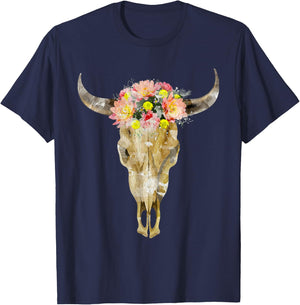 Bull Head Cattle Cow Skull I Western Skull T-Shirt - T-Shirt | Navy
