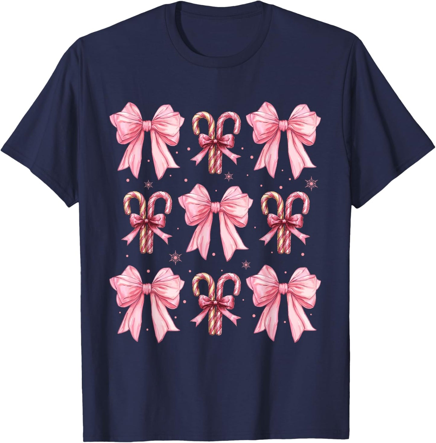 Coquette Bow Candy Canes Christmas Women Girls Teen Pink Bow T-Shirt - T-Shirt | Navy