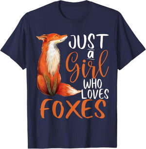Just a Girl Who Loves Foxes girls women kids Cute Fox Gift T-Shirt - T-Shirt | Navy