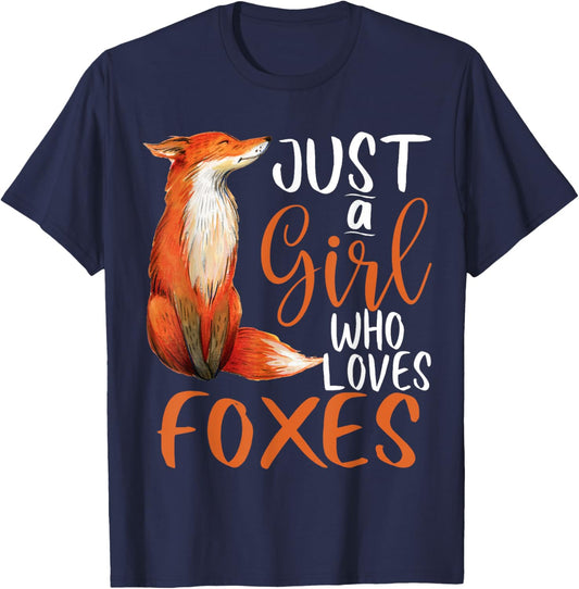 Just a Girl Who Loves Foxes girls women kids Cute Fox Gift T-Shirt - T-Shirt | Navy