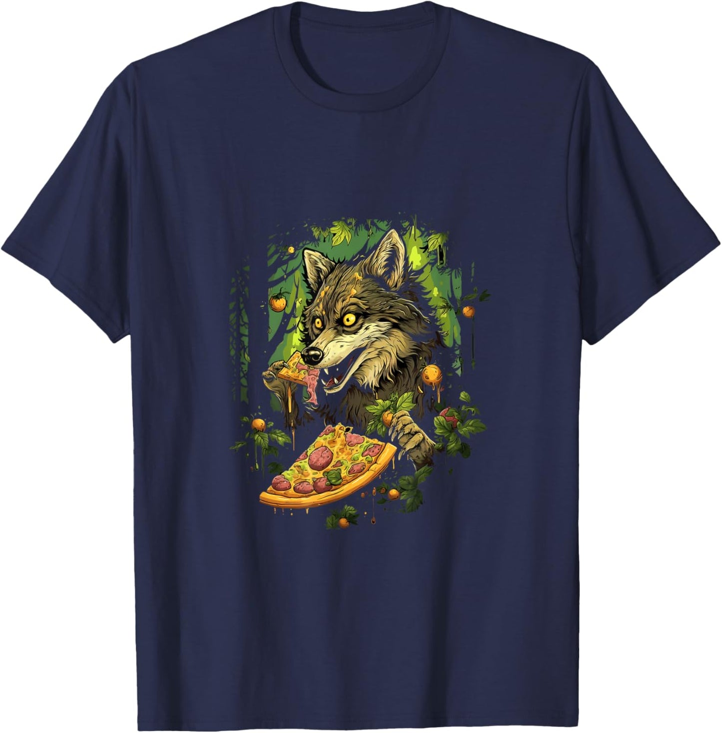 Wolf Eating Pizza Forest Wolves Animal T-Shirt - T-Shirt | Navy
