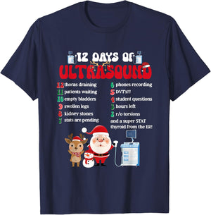 Women Retro 12 Days Of Ultrasound Tech Christmas Sonographer T-Shirt - T-Shirt | Navy