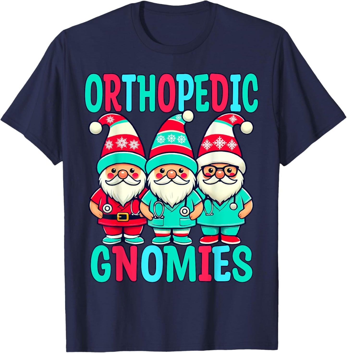Orthopedic Christmas Gnomes Nurse Doctor Practitioner T-Shirt - T-Shirt | Navy