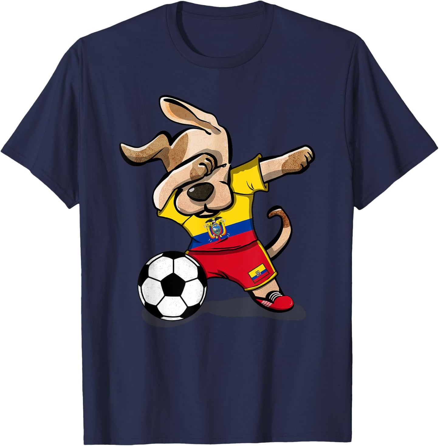 Dabbing Dog Ecuador Soccer Ecuadorean Flag Football Lovers Women Girls Kids T-Shirt - T-Shirt | Navy
