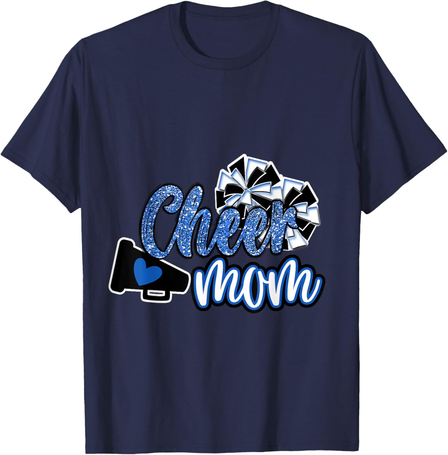 Cheer Mom Shirt, Megaphone Blue Leopard Cheetah Print T-Shirt - T-Shirt | Navy