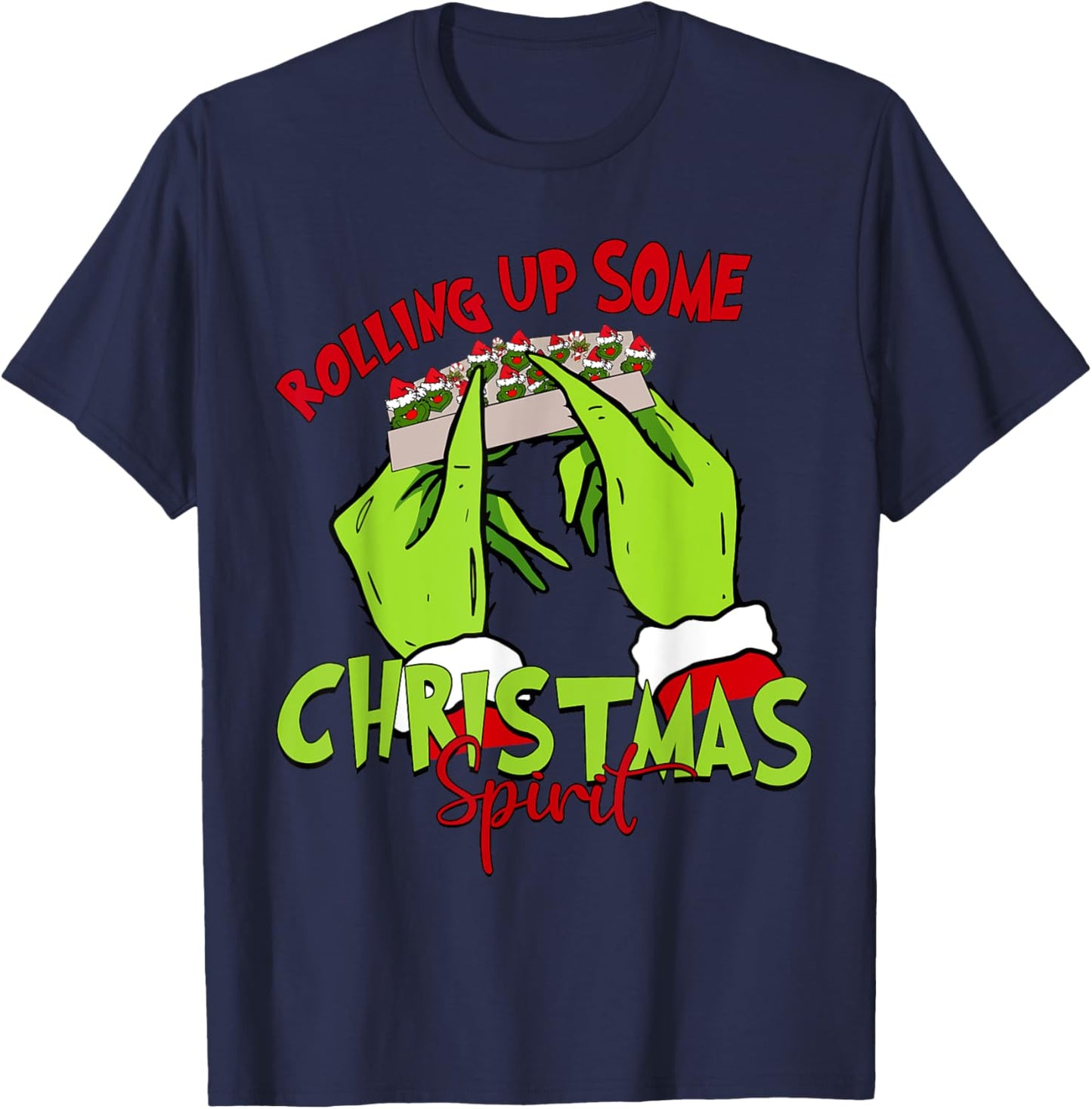 Rolling Up Some Christmas Spirit Xmas Santa Pajamas Holiday T-Shirt - T-Shirt | Navy