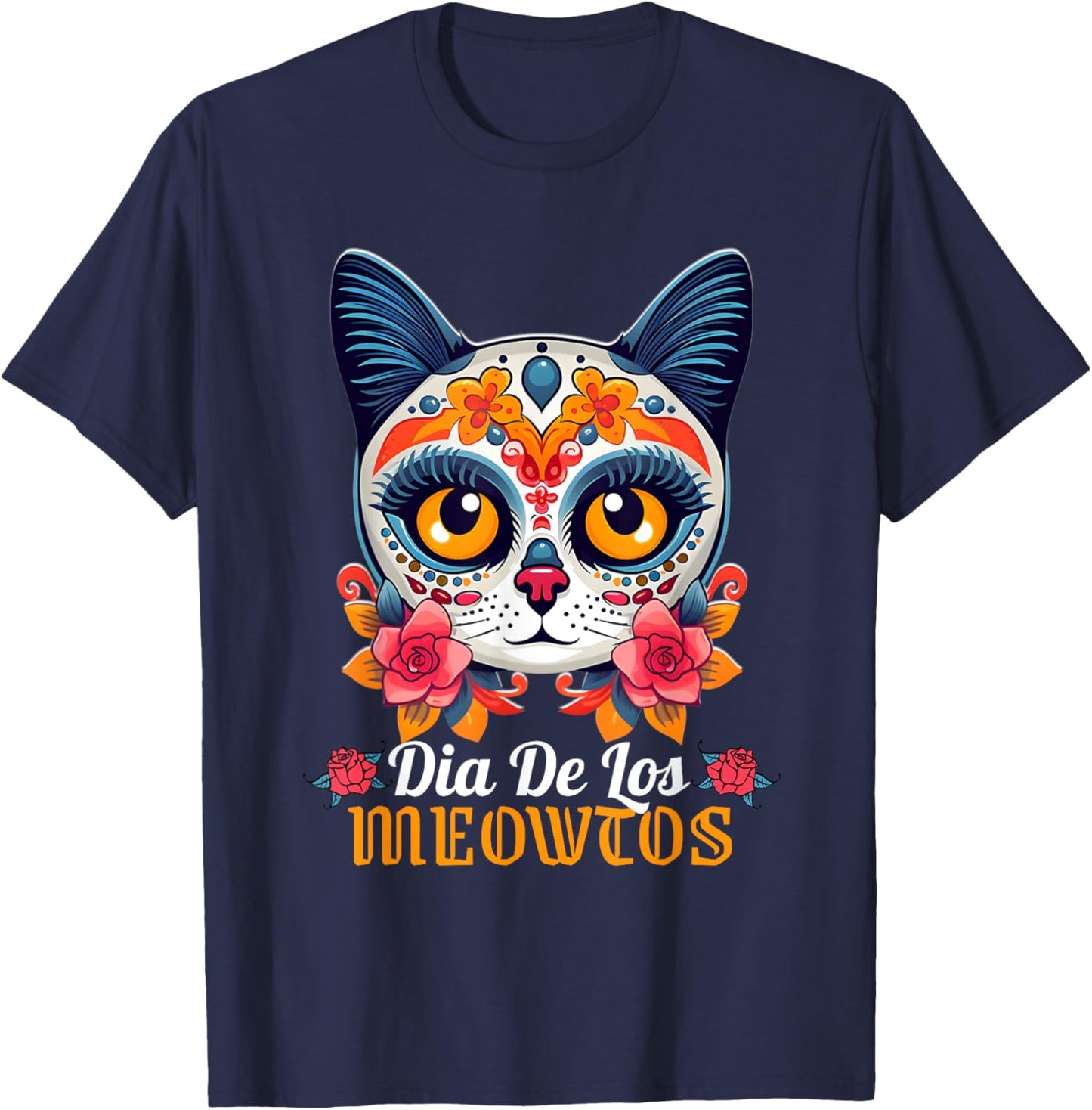 Cat Sugar Skull Funny Dia De Los Meowtos Muertos Halloween Women Kids T-Shirt - T-Shirt | Navy