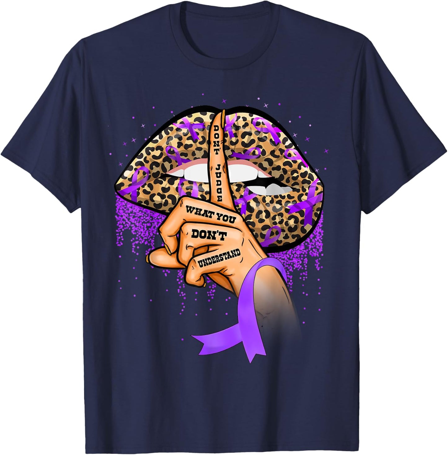 Pulmonary Hypertension Awareness Lips Ribbon Warrior T-Shirt - T-Shirt | Navy