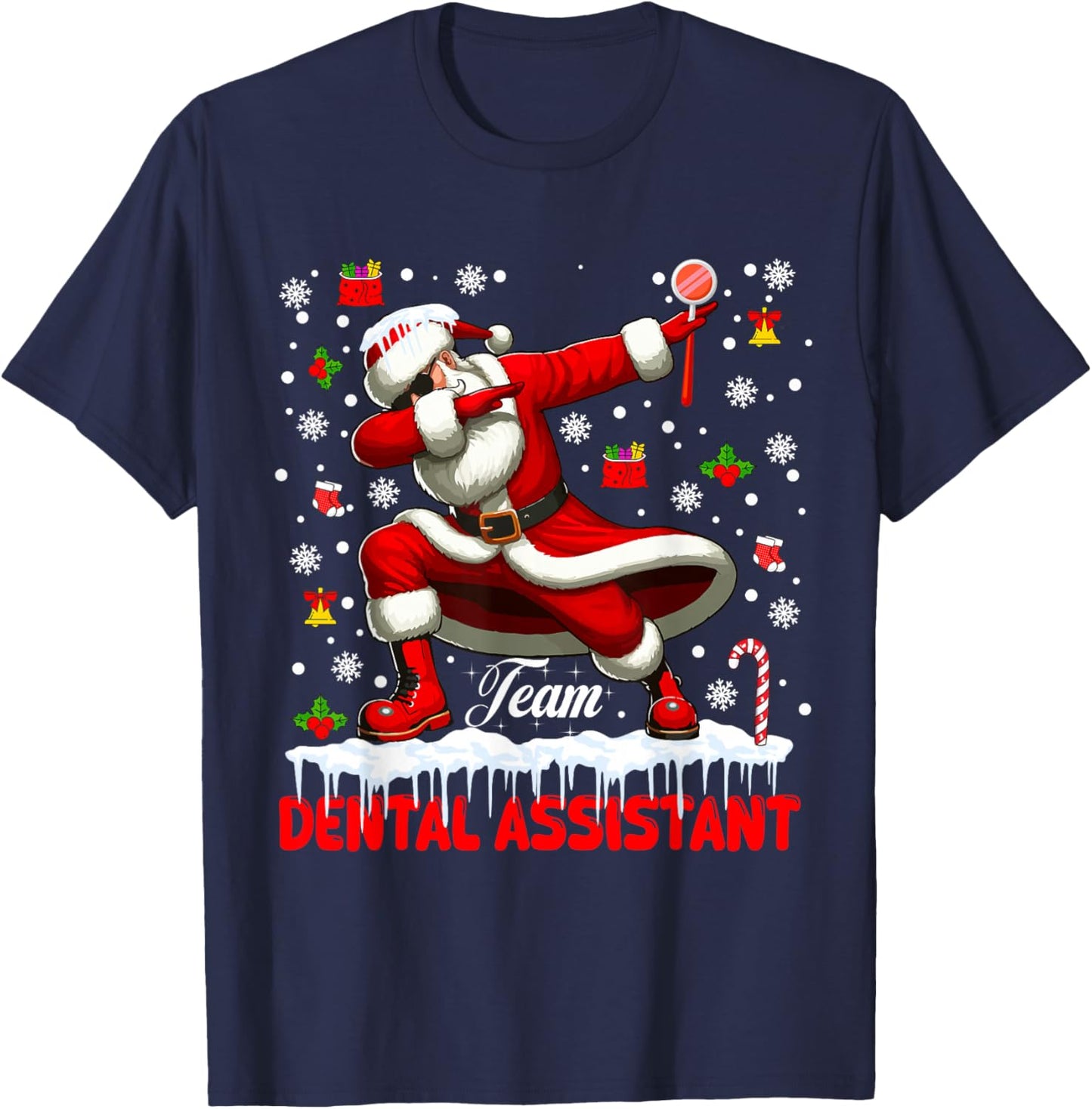 Team Dental Assistant Christmas Santa Dabbing Matching Job T-Shirt - T-Shirt | Navy