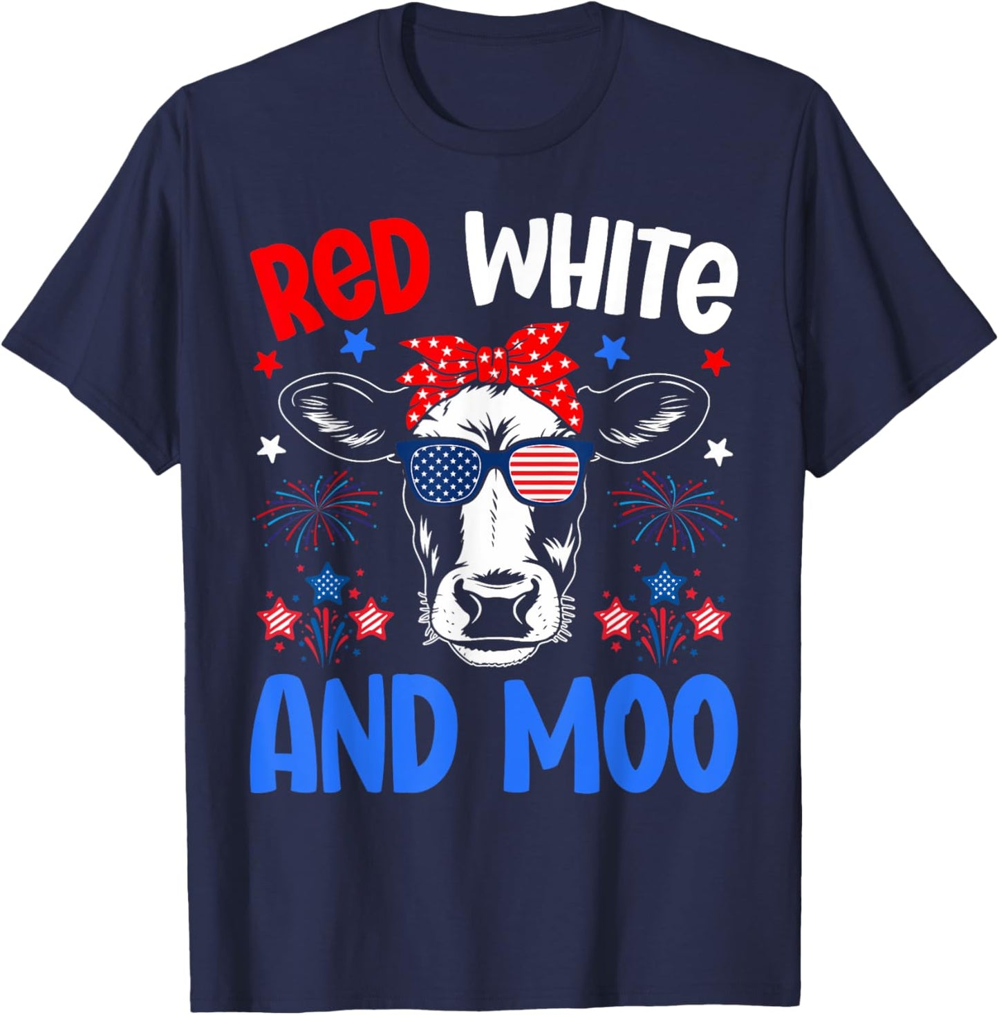 Red White and Moo Patriotic Cow USA Flag for 4th of July T-Shirt - T-Shirt | Navy
