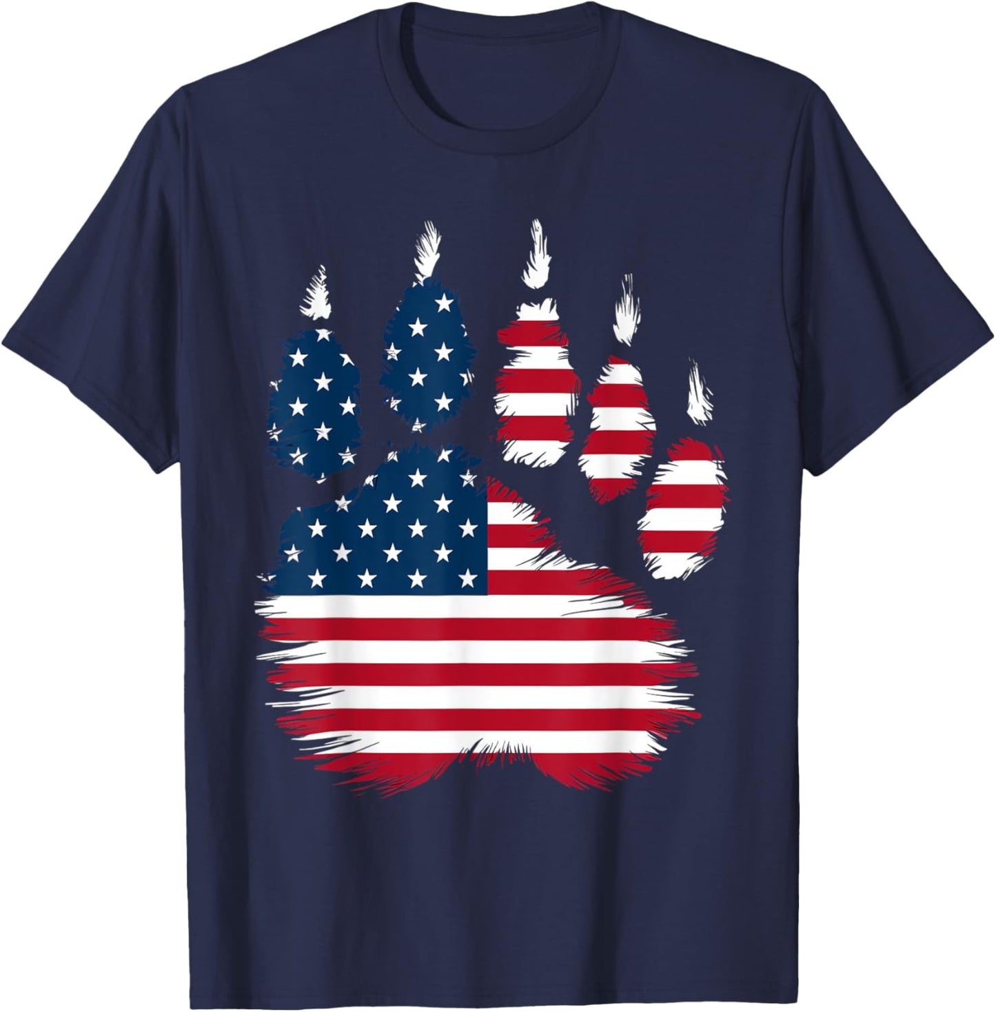 Bear Paw Patriotic USA Flag 4th of July Women Kids Men T-Shirt - T-Shirt | Navy