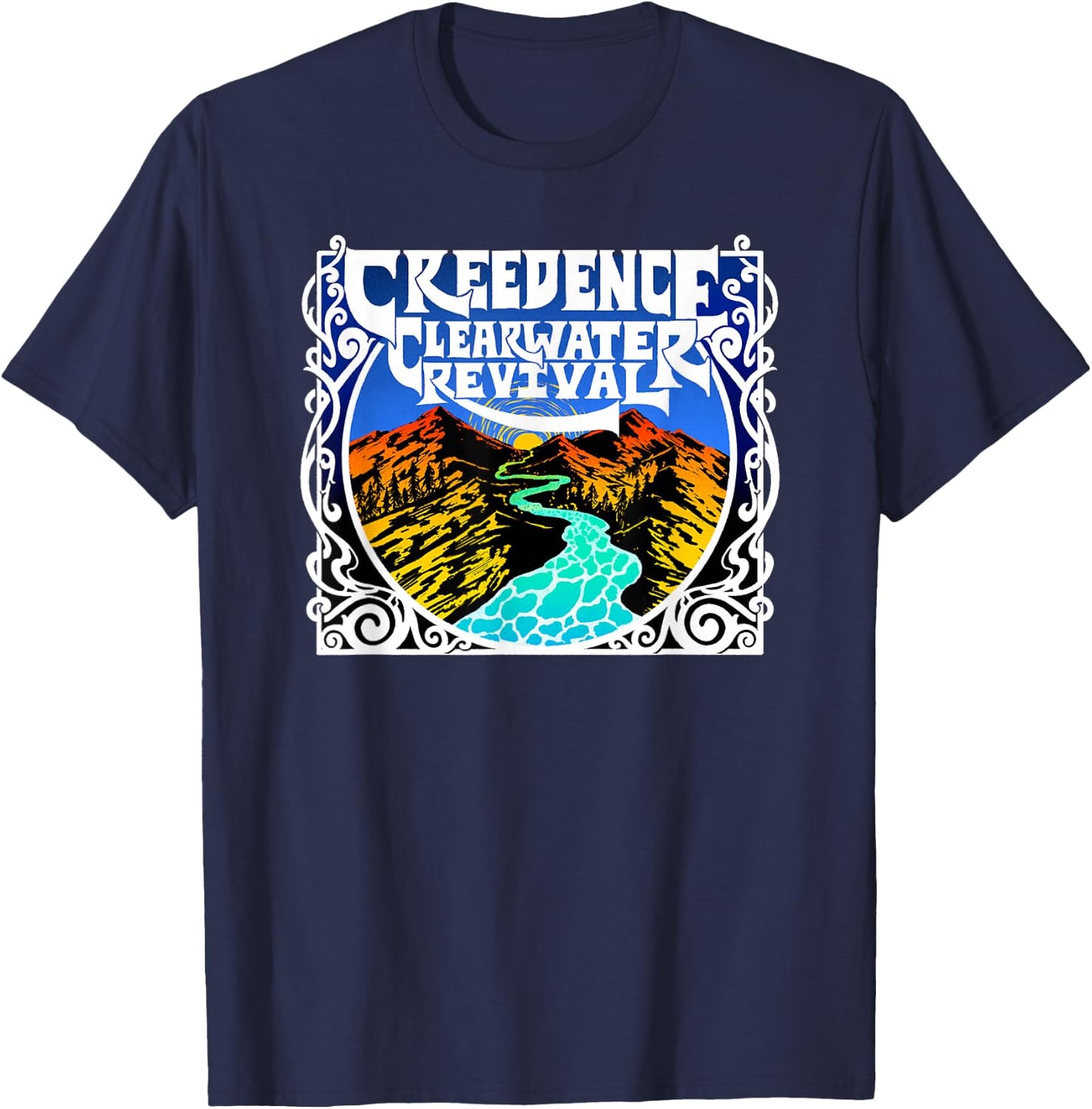 Creedence Clearwater Revival Adults Kids Blue Short Sleeve Cotton Polyester Blend Classic Fit Small T-Shirt - T-Shirt | Navy