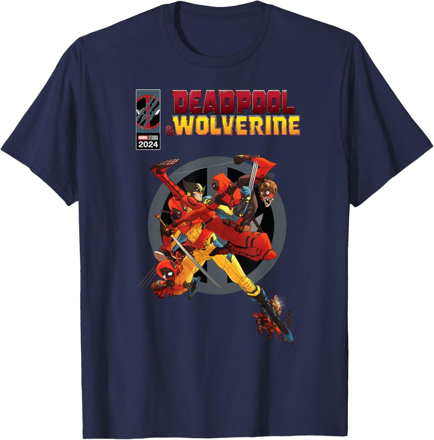Marvel Deadpool & Wolverine Deadpool Corps Comic Cover Brawl T-Shirt - T-Shirt | Navy