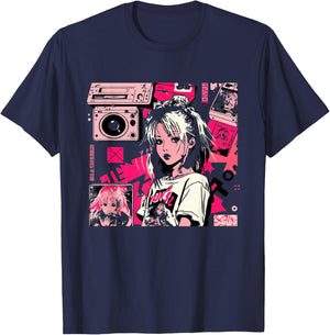 Retro Vaporwave Aesthetic 90s EGirl japanese art T-Shirt - T-Shirt | Navy