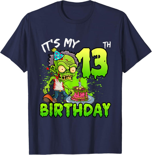 It's My 13th Birthday Zombie Lover 13 Year Old Boys Girls T-Shirt - T-Shirt | Navy