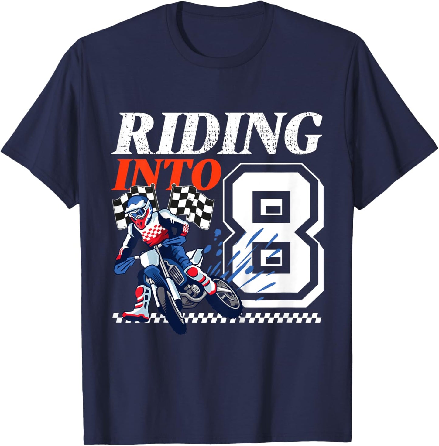 Kids Dirt Bike Riding into 8 Years Motocross 8th Birthday Party T-Shirt - T-Shirt | Navy