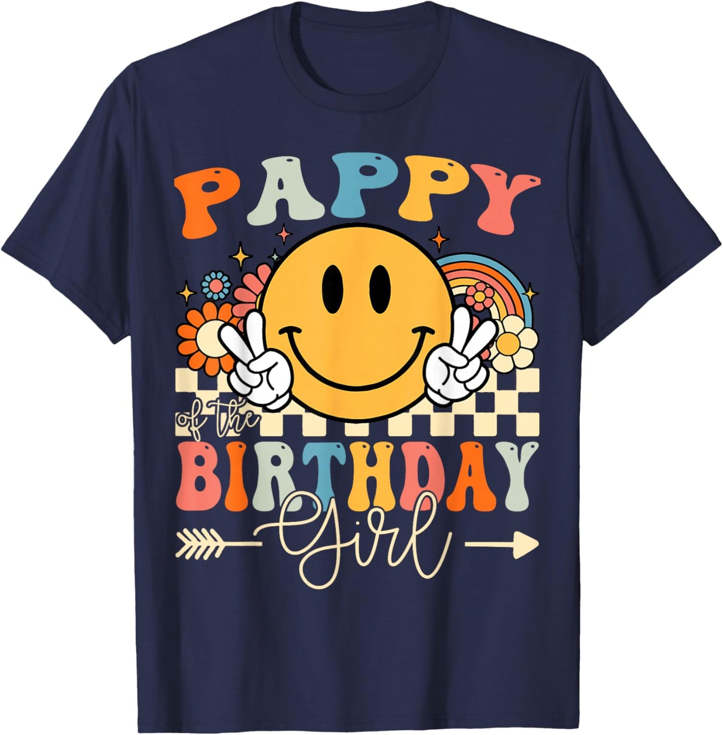 Pappy Of The Birthday Girl Groovy Retro Vintage T-Shirt - T-Shirt | Navy