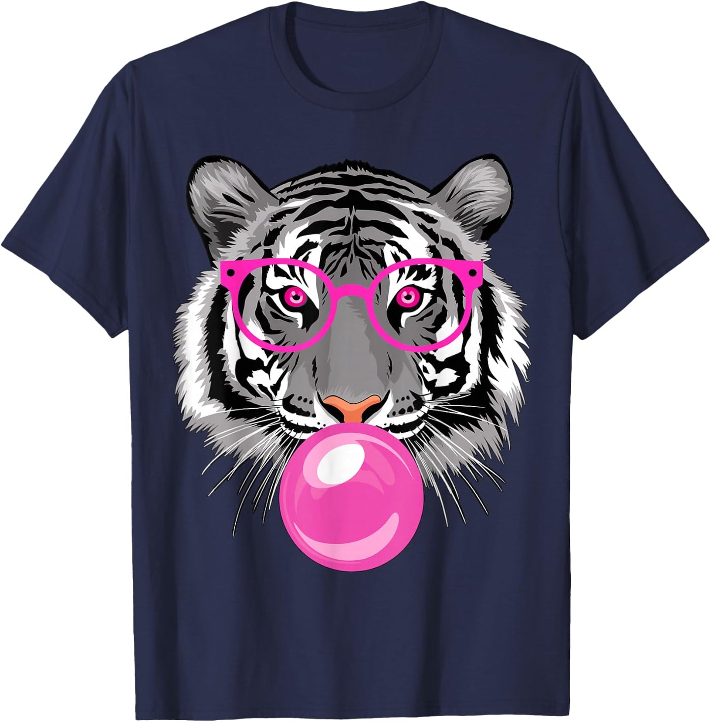 Tiger with Glasses and Bubble Gum T-Shirt - T-Shirt | Navy