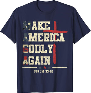 Jesus Make America Godly Again American Patriot Christian T-Shirt - T-Shirt | Navy