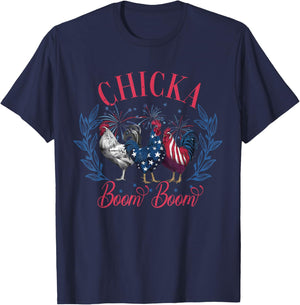 Cute Chicka Boom Boom Funny Chicken 4th Of July Patriotic T-Shirt - T-Shirt | Navy