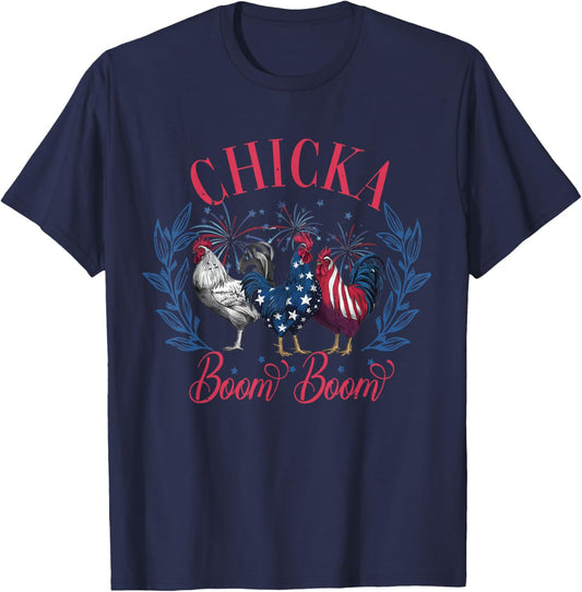 Cute Chicka Boom Boom Funny Chicken 4th Of July Patriotic T-Shirt - T-Shirt | Navy