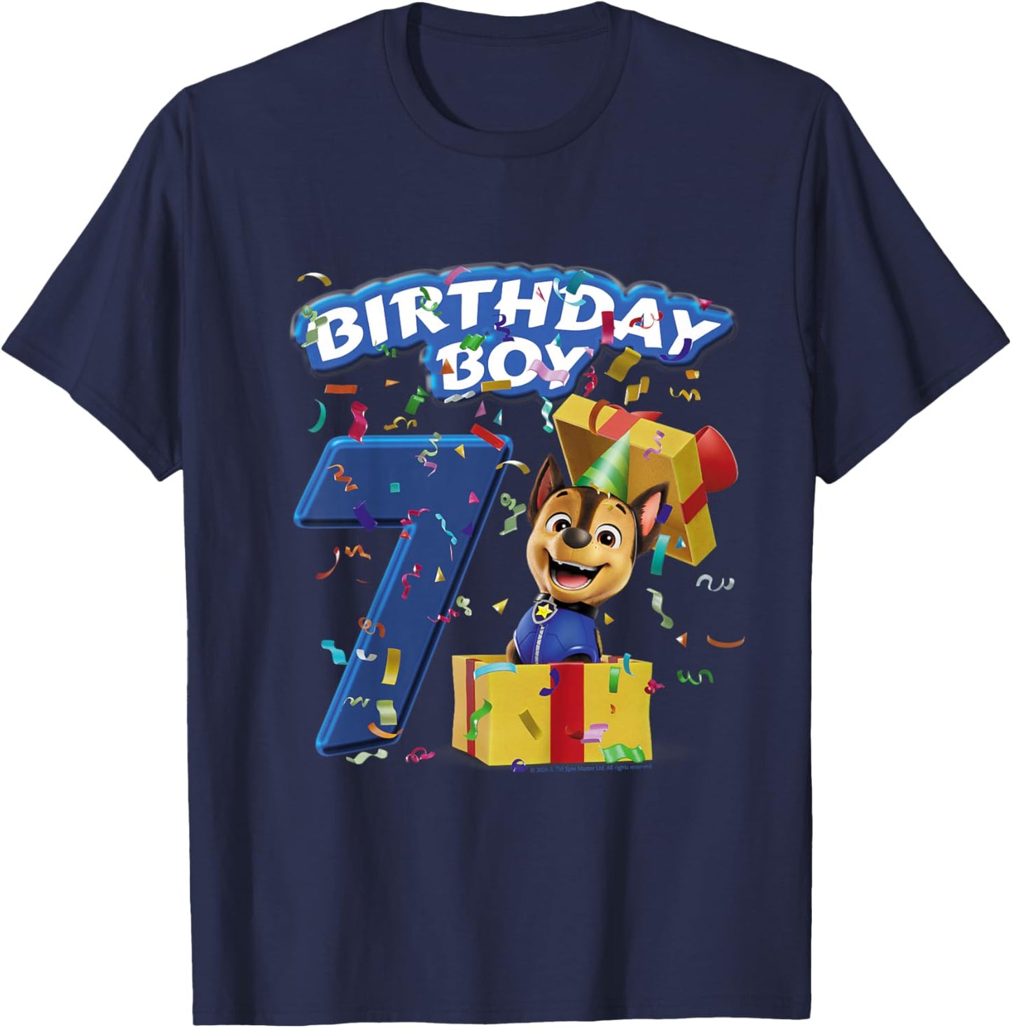 Official Paw Patrol Chase Birthday Boy Age 7 T-Shirt - T-Shirt | Navy