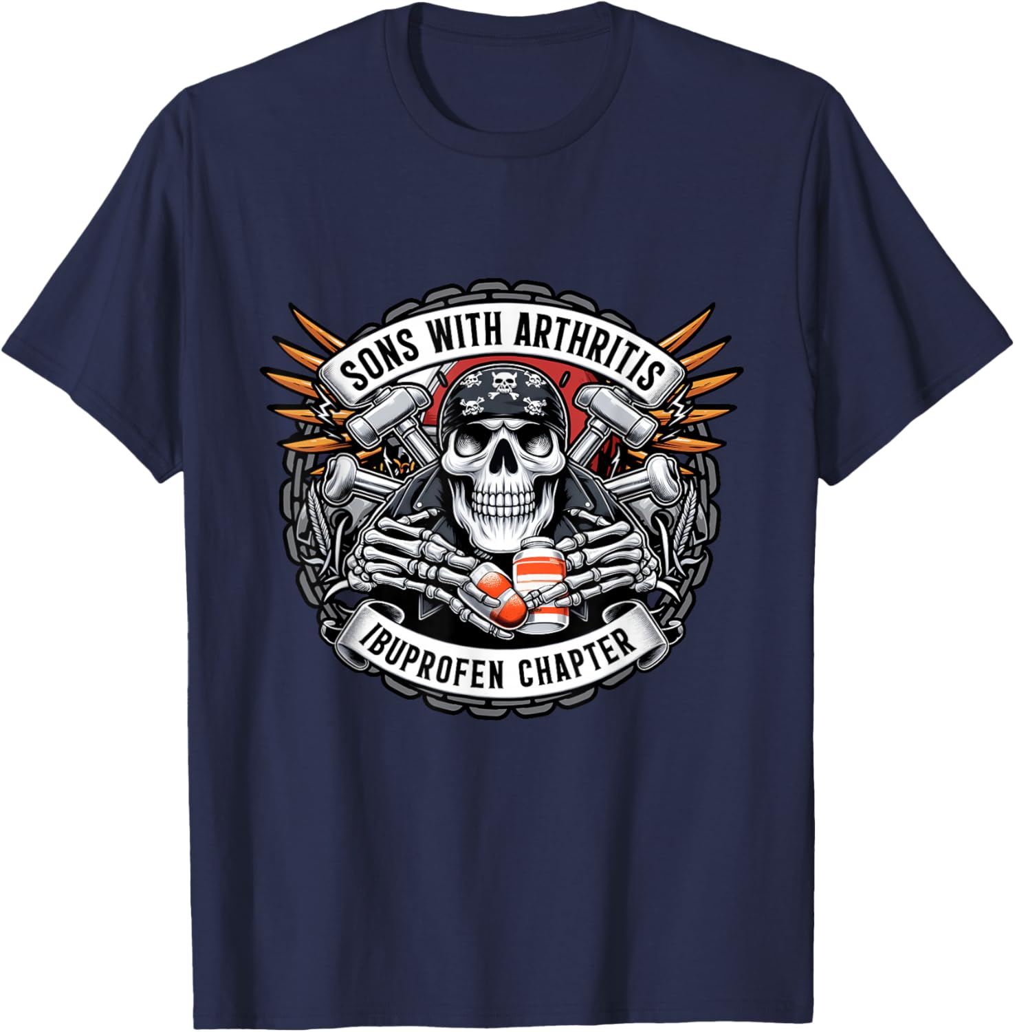 Söhne mit Arthritis Ibuprofen Chapter Biker Skull Halloween T-Shirt - T-Shirt | Navy