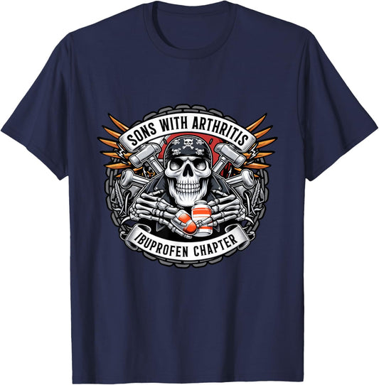 Söhne mit Arthritis Ibuprofen Chapter Biker Skull Halloween T-Shirt - T-Shirt | Navy