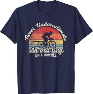 Retro Vintage Never Underestimate An Old Guy On A Bicycle T-Shirt - T-Shirt | Navy