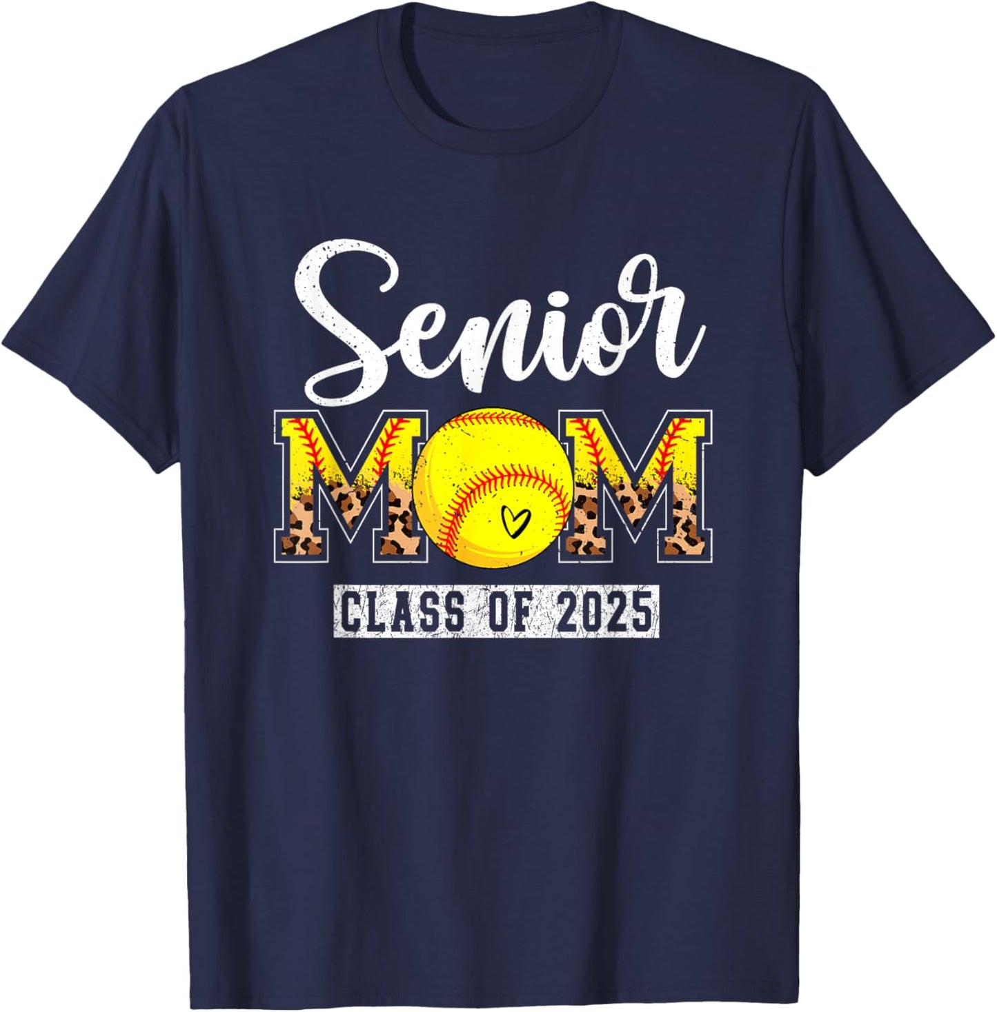 Senior 2025 Softball Mom Senior Mama 2025 Leopard style T-Shirt - T-Shirt | Navy
