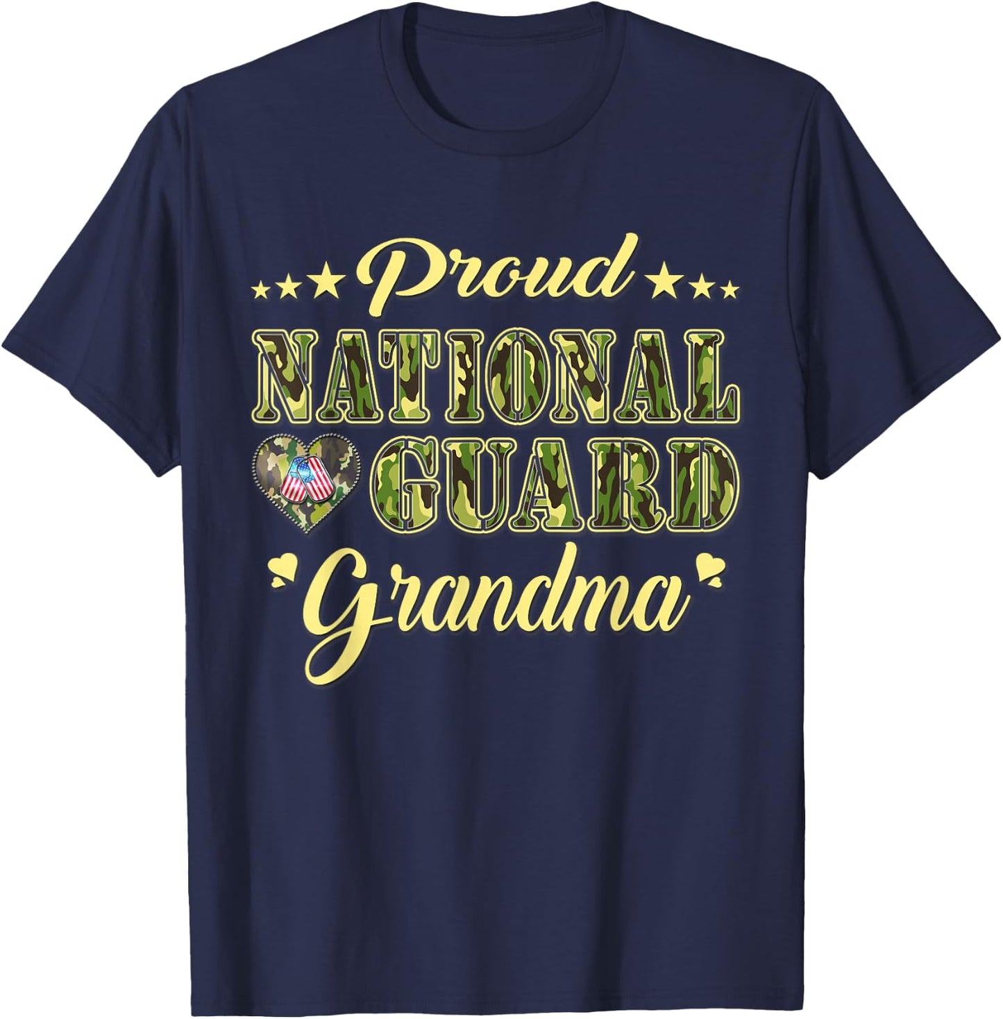 Proud National Guard Grandma Dog Tag Heart Army Grandmother T-Shirt - T-Shirt | Navy