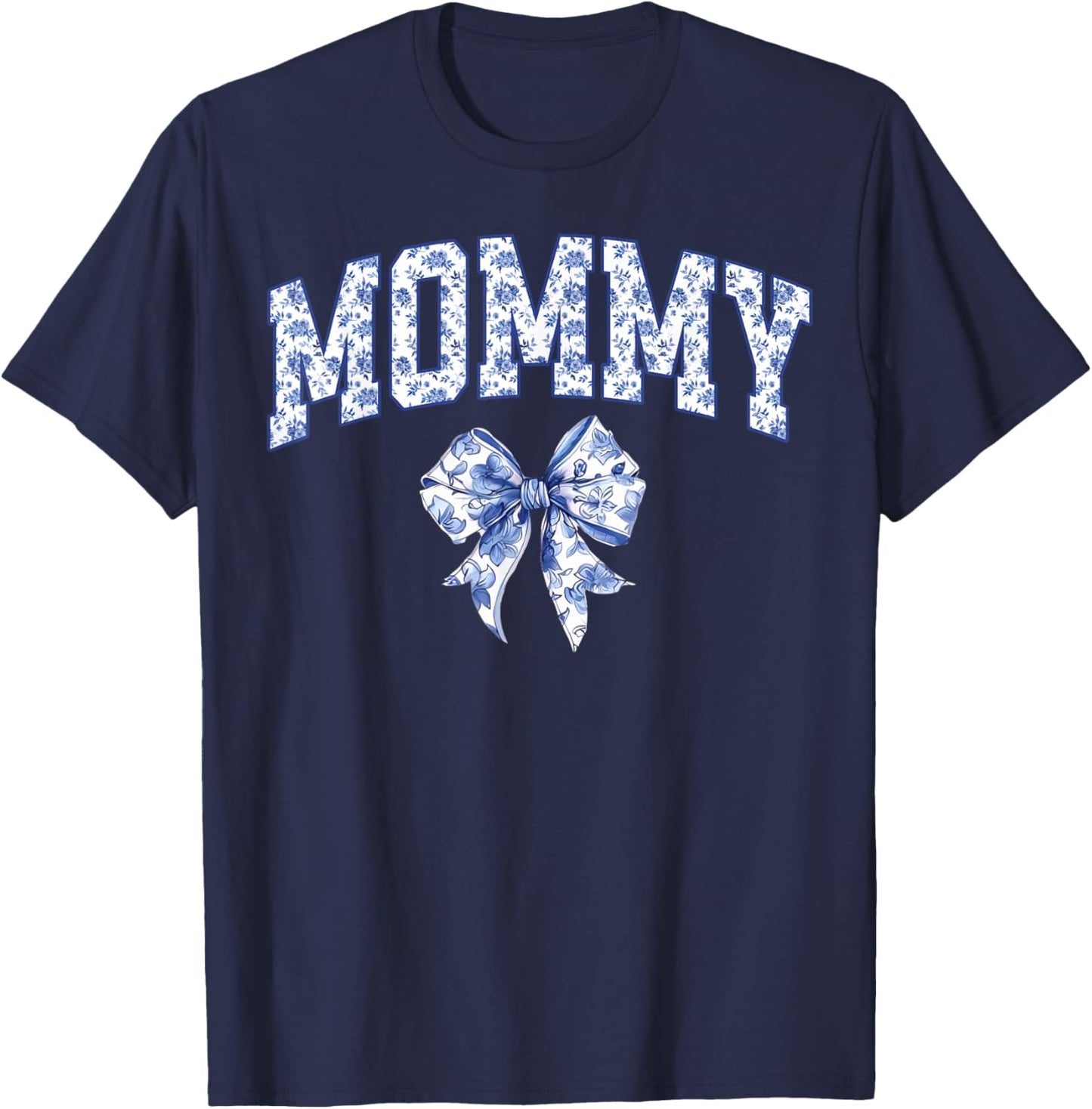 Mommy Coquette Toile Blue Bow Floral Family Matching T-Shirt - T-Shirt | Navy
