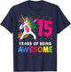15th Birthday Dabbing Unicorn Party Gift 15 Years Old Girls T-Shirt - T-Shirt | Navy