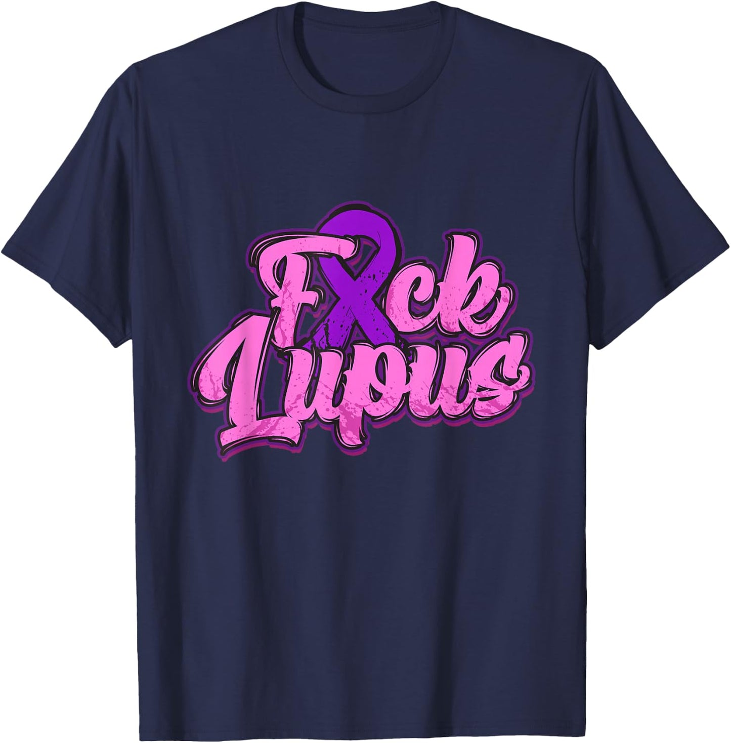 Fuck Lupus Shirt Lupus Awareness Month Purple Ribbon T-Shirt - T-Shirt | Navy