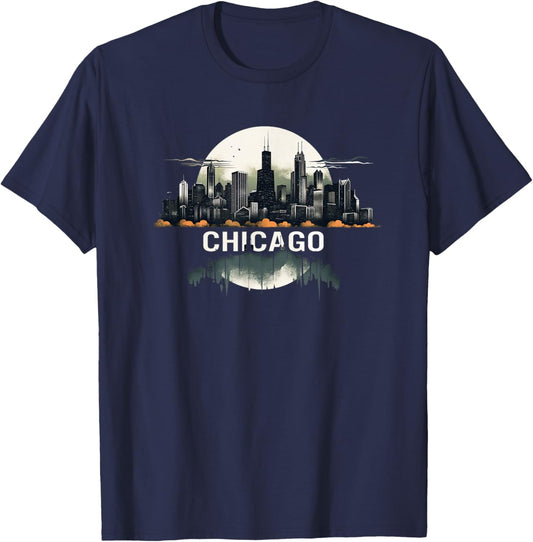 Chicago City Downtown Skyline T-Shirt - T-Shirt | Navy