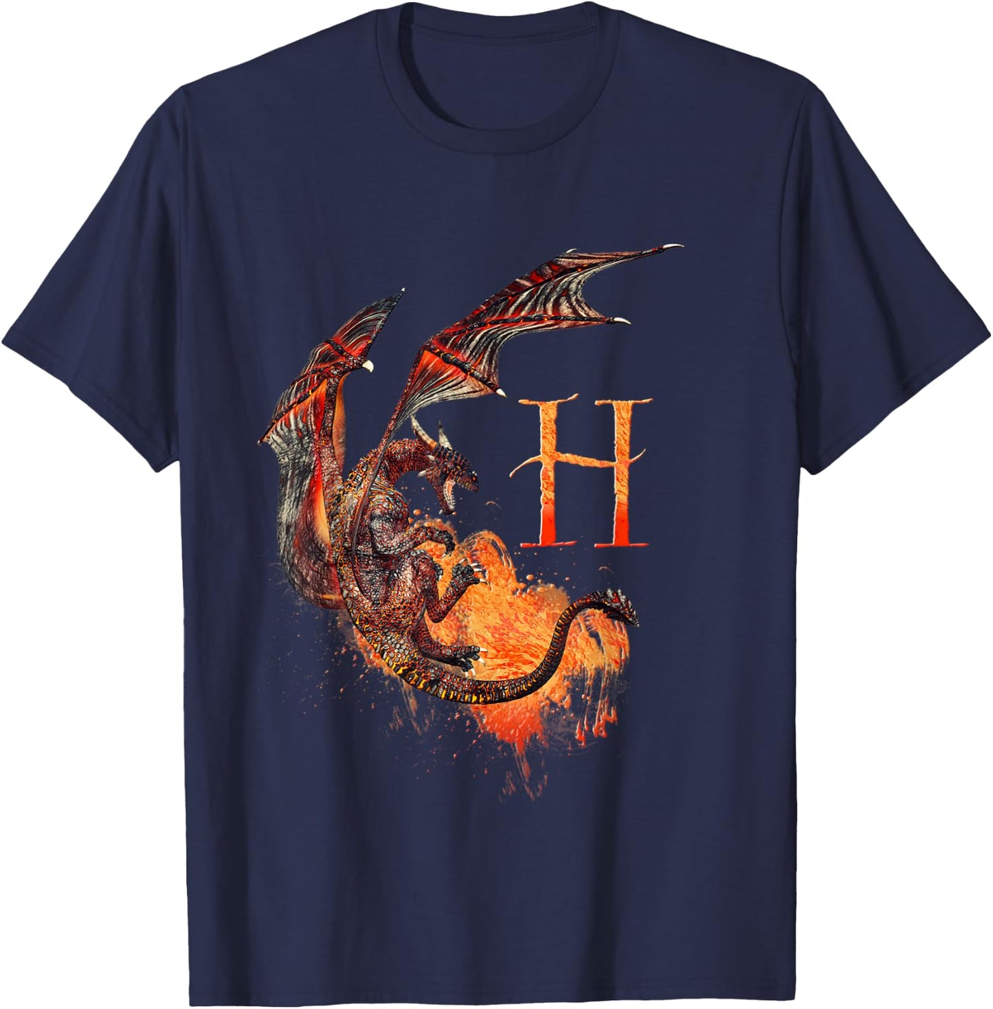 Letter H Dragon monogram T-Shirt - T-Shirt | Navy
