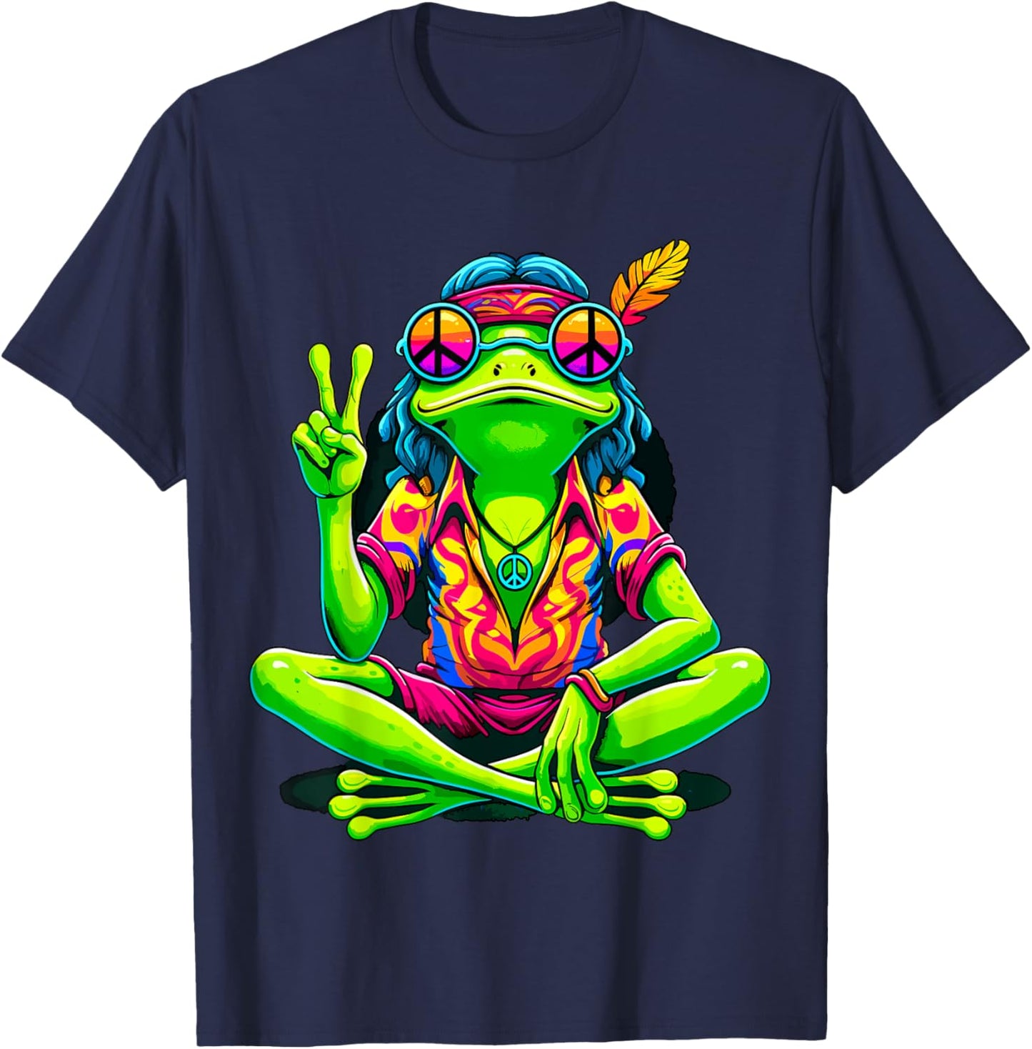 Hippie Frog Peace Sign T-Shirt - T-Shirt | Navy