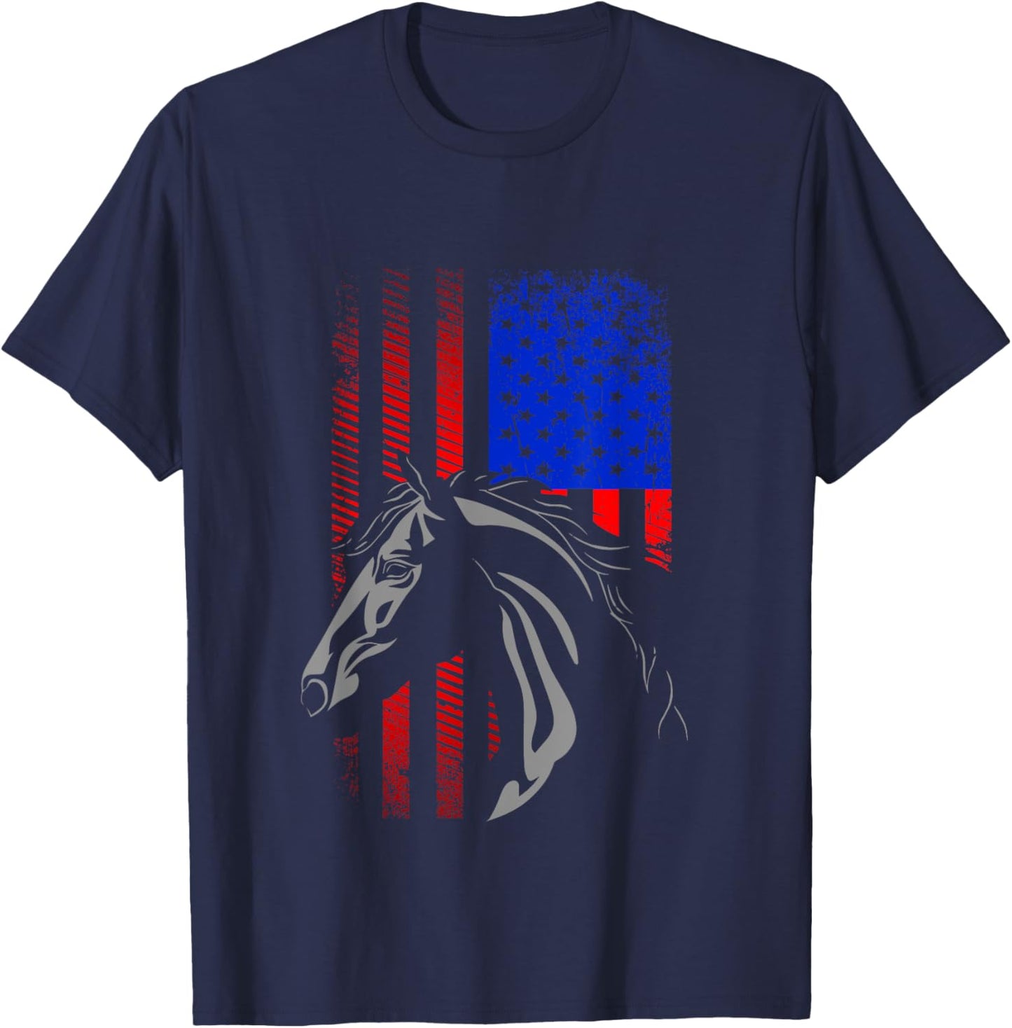 American Flag Horseback Riding Apparel - Horse Women Kids Men T-Shirt - T-Shirt | Navy