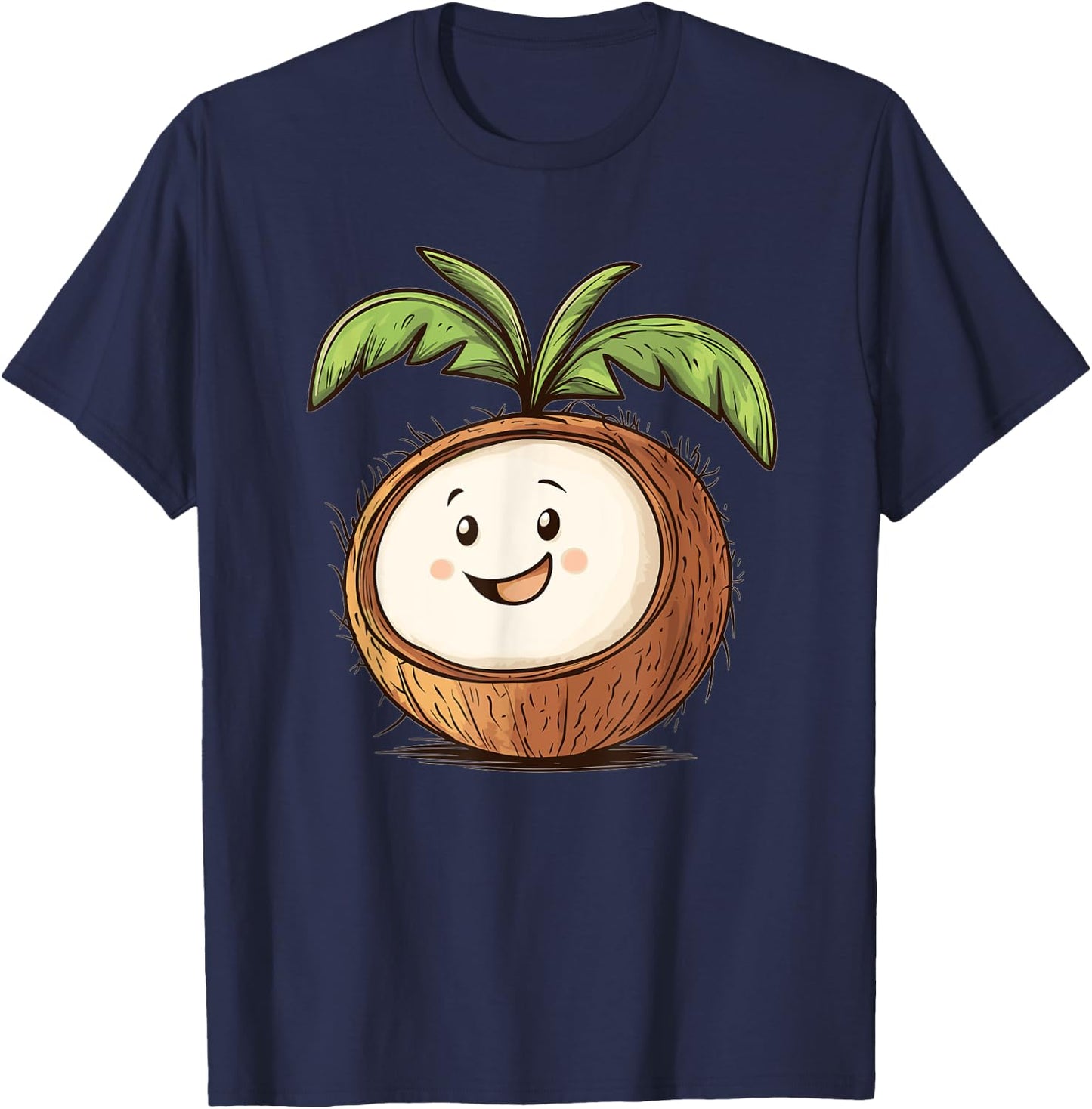 Cute Smiling Coconut I Cartoon Coconut T-Shirt - T-Shirt | Navy