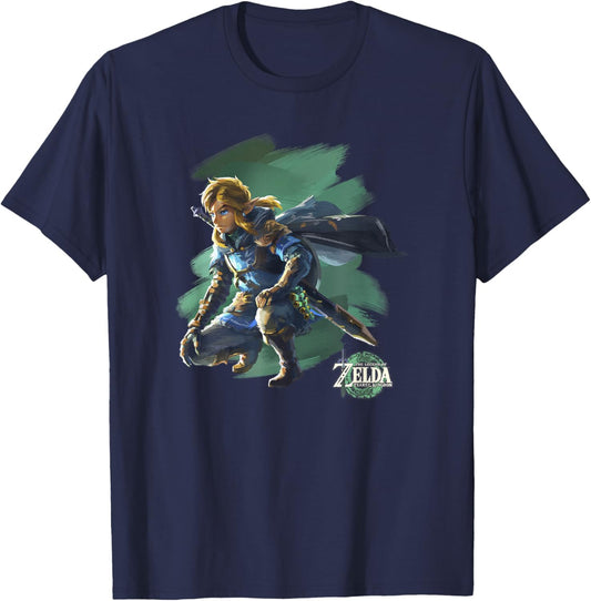 The Legend of Zelda Tears of The Kingdom Crouching Link Art T-Shirt - T-Shirt | Navy