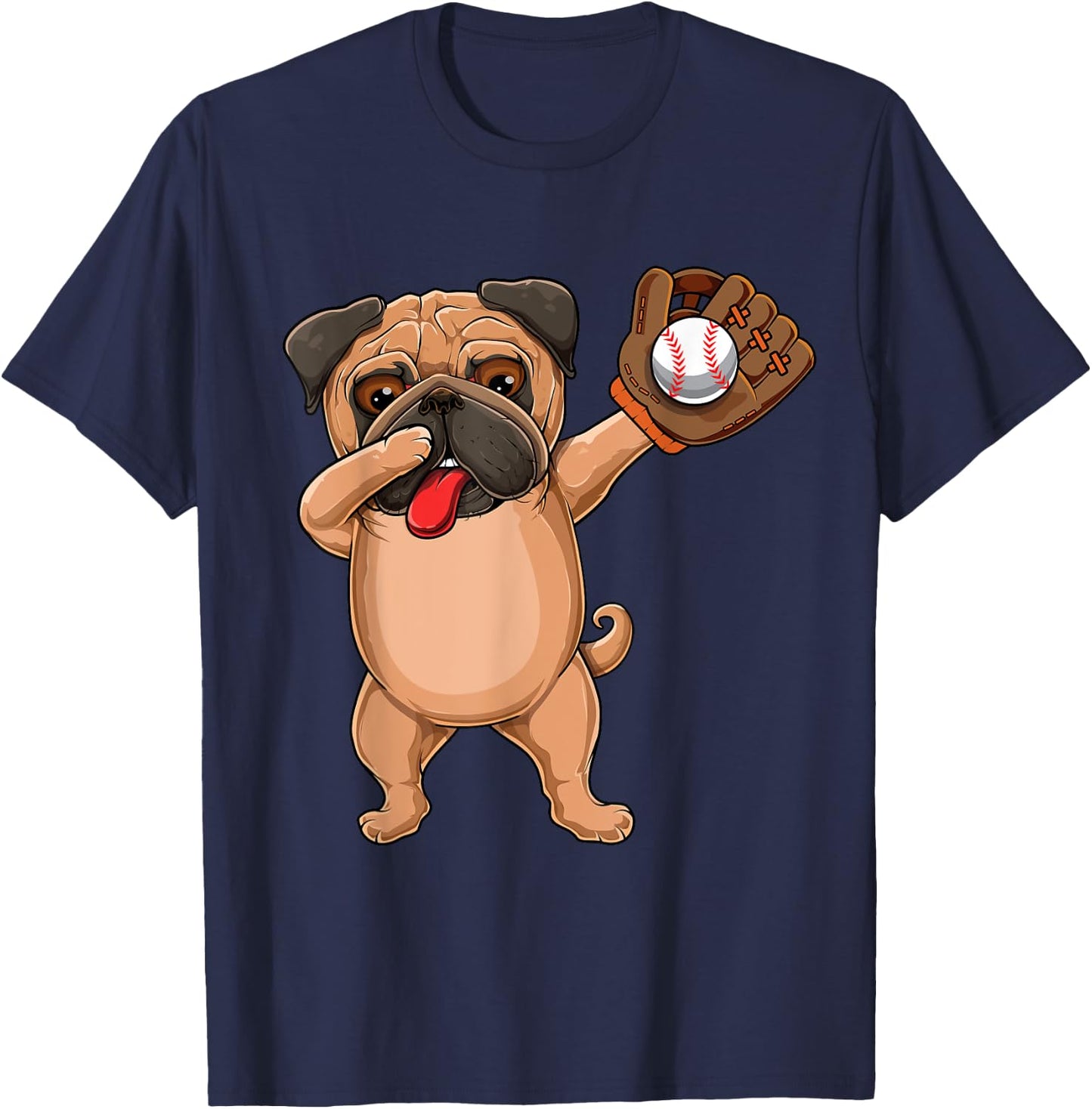 Dabbing Cute Baseball pr Softball Pug dog breed- Dab Men Women Girls Kids T-Shirt - T-Shirt | Navy