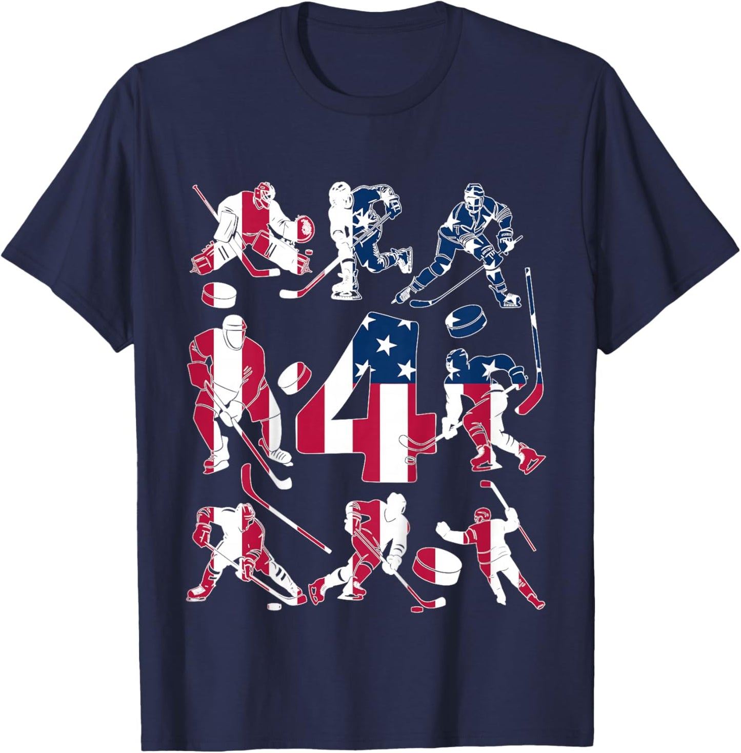 Number 4 Years Ice Hockey 4th Birthday T-Shirt - T-Shirt | Navy