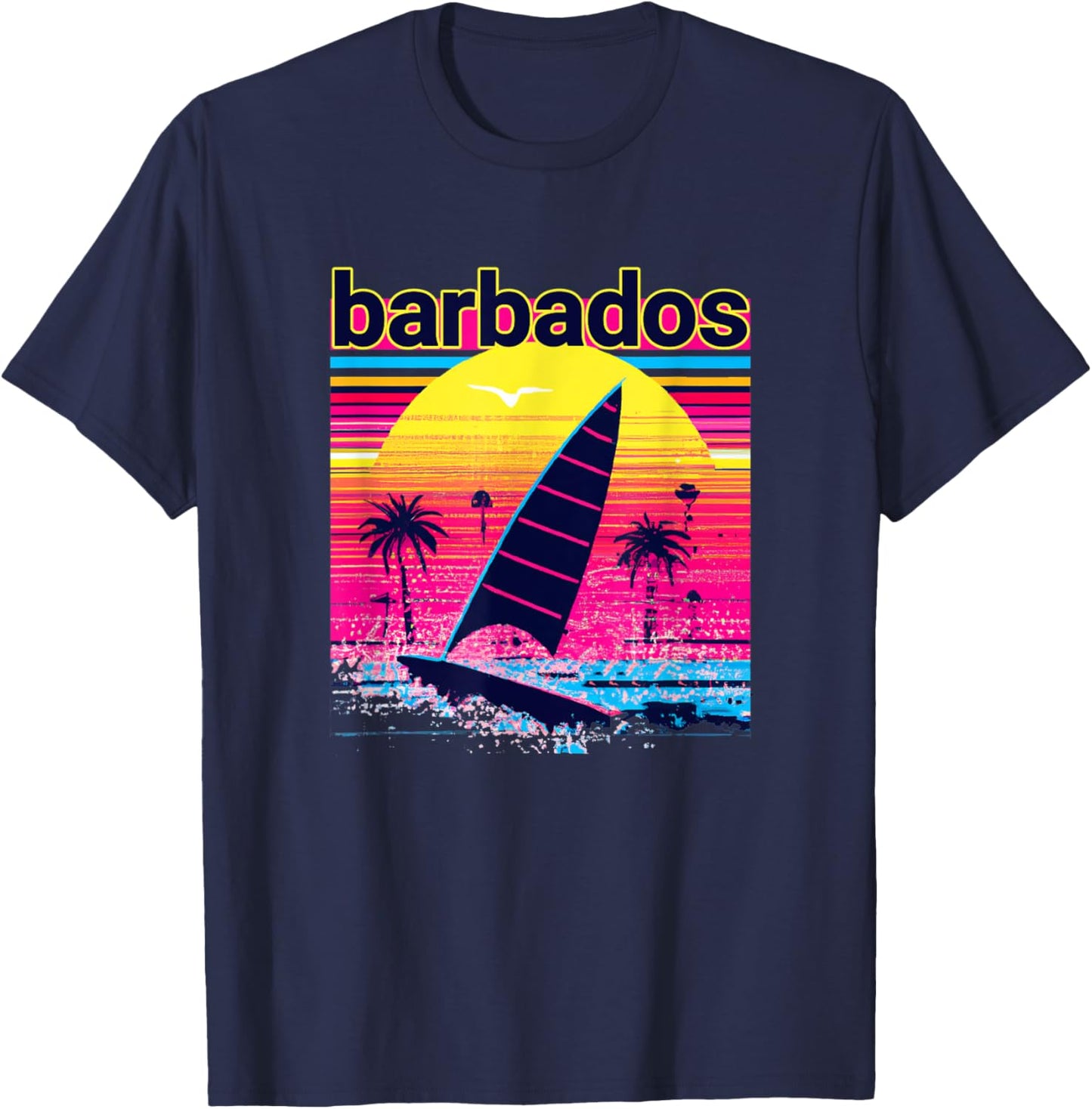 Barbados Retro 80s Style Souvenir Beach T-Shirt - T-Shirt | Navy