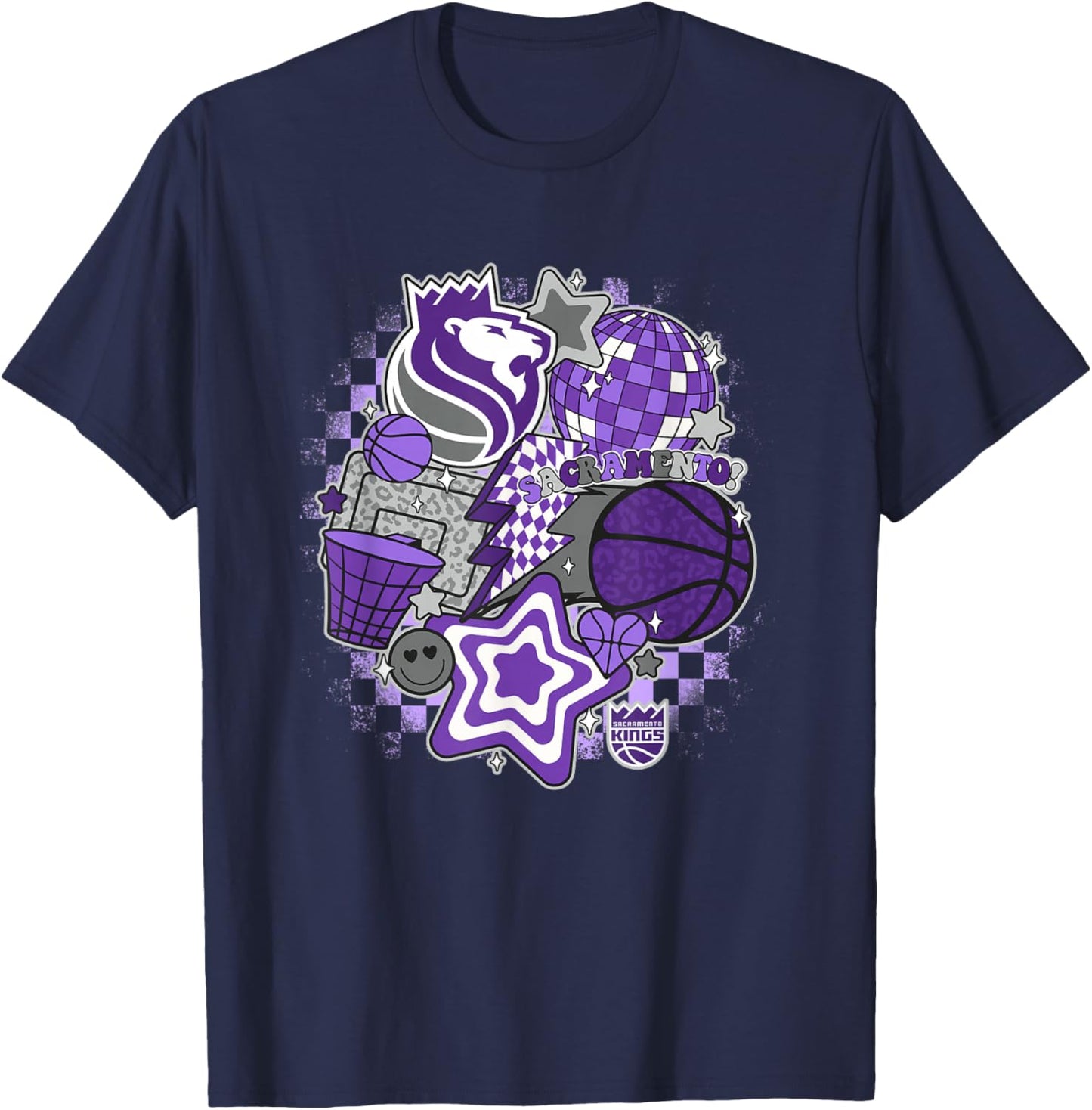 NBA Sacramento Kings Psychedelic Basketball Collage T-Shirt - T-Shirt | Navy