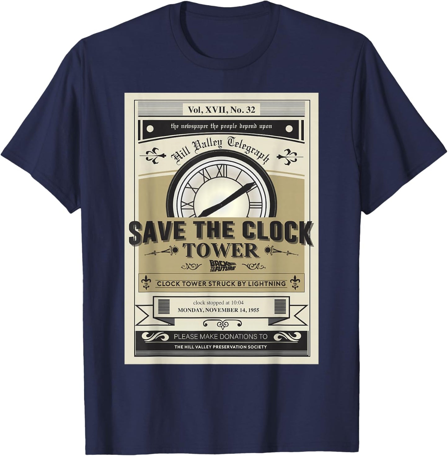 Back to the Future Clock Tower Poster Graphic T-Shirt - T-Shirt | Navy