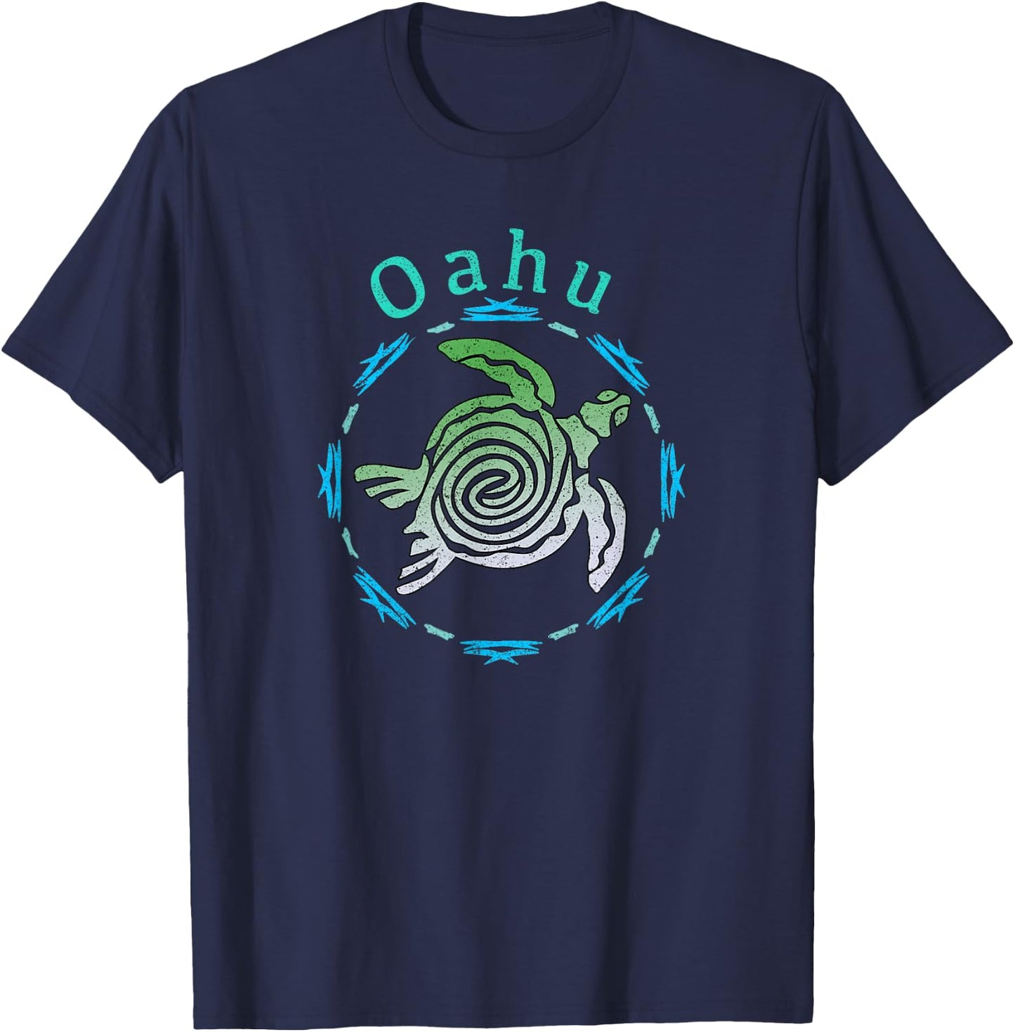 Vintage Oahu Travel Shirts And Apparel Oahu Vintage Tribal Turtle Blue -Adults Classic Fit Short Sleeve Small T-Shirt - T-Shirt | Navy
